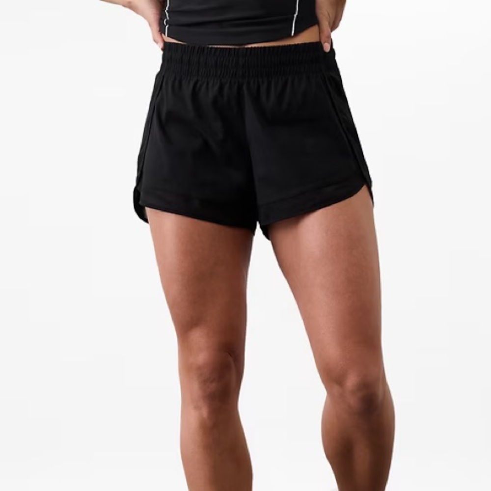 Athleta Black Mesh Racer Run Shorts 4” Size Small